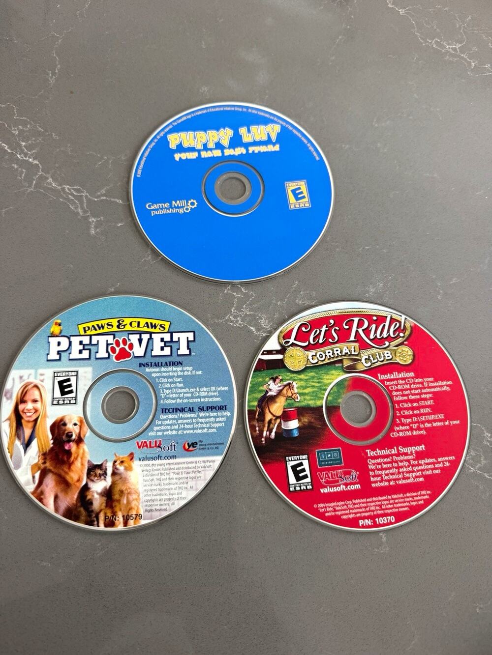 VTG PC Horse & Pet Games Lot 3 CD-ROM Let’s Ride Corral Club Puppy Luv Pet Vet
